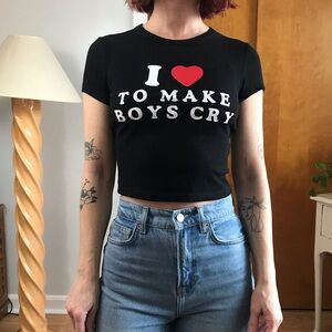 Black Graphic I Love To Make Boys Cry Crop Top Shirt